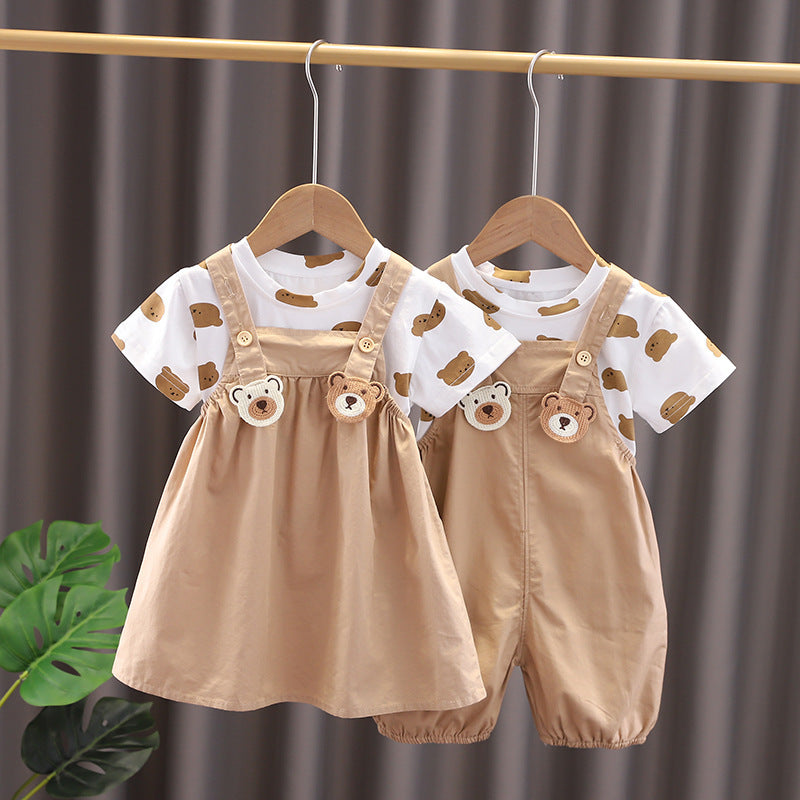 Bear Short Sleeve Strap Kids Clothes